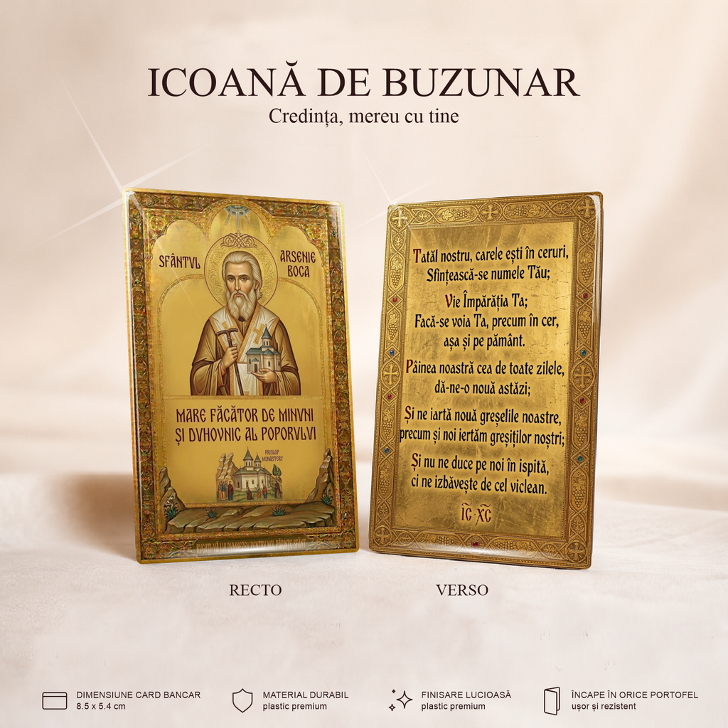 Arsenie Boca / Tatăl Nostru - card-icoană – Credința, mereu cu tine