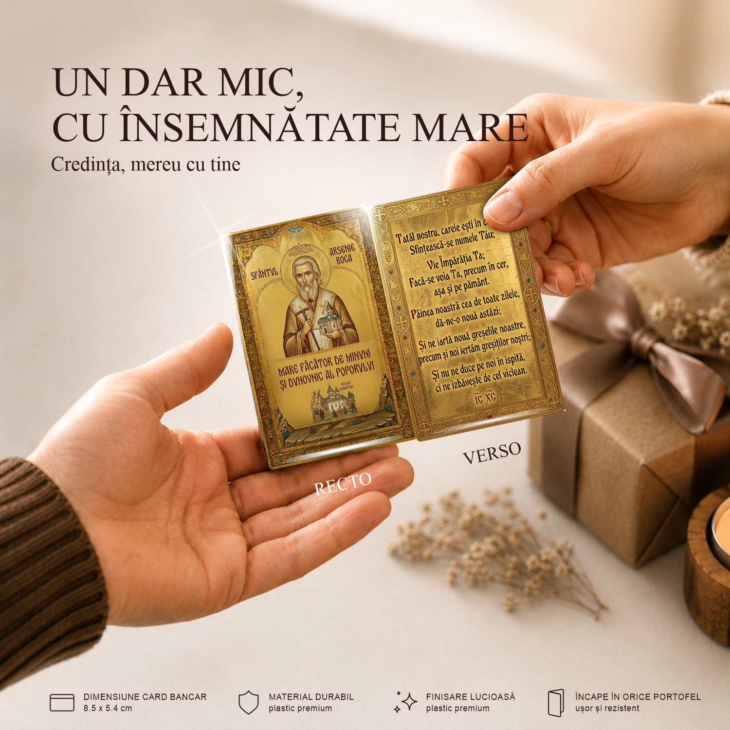 Arsenie Boca / Tatăl Nostru - card-icoană – Credința, mereu cu tine