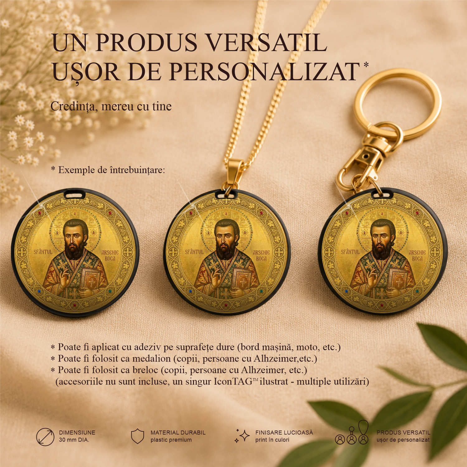 Sfântul Arsenie Boca / Tatăl Nostru - Localizator Icon TAG - Icoana ta protectoare