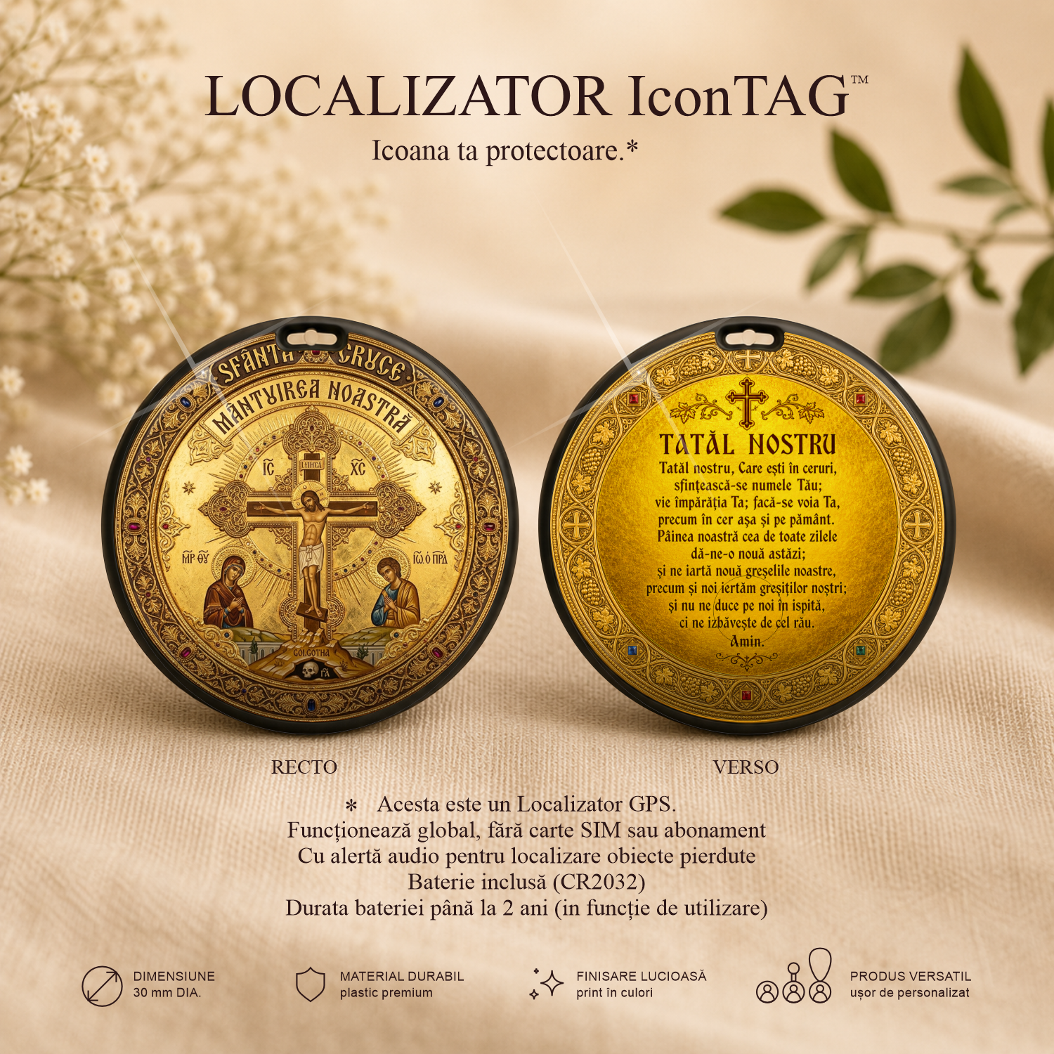 Crucea Sfântă 2 / Tatăl Nostru - Localizator Icon TAG - Icoana ta protectoare