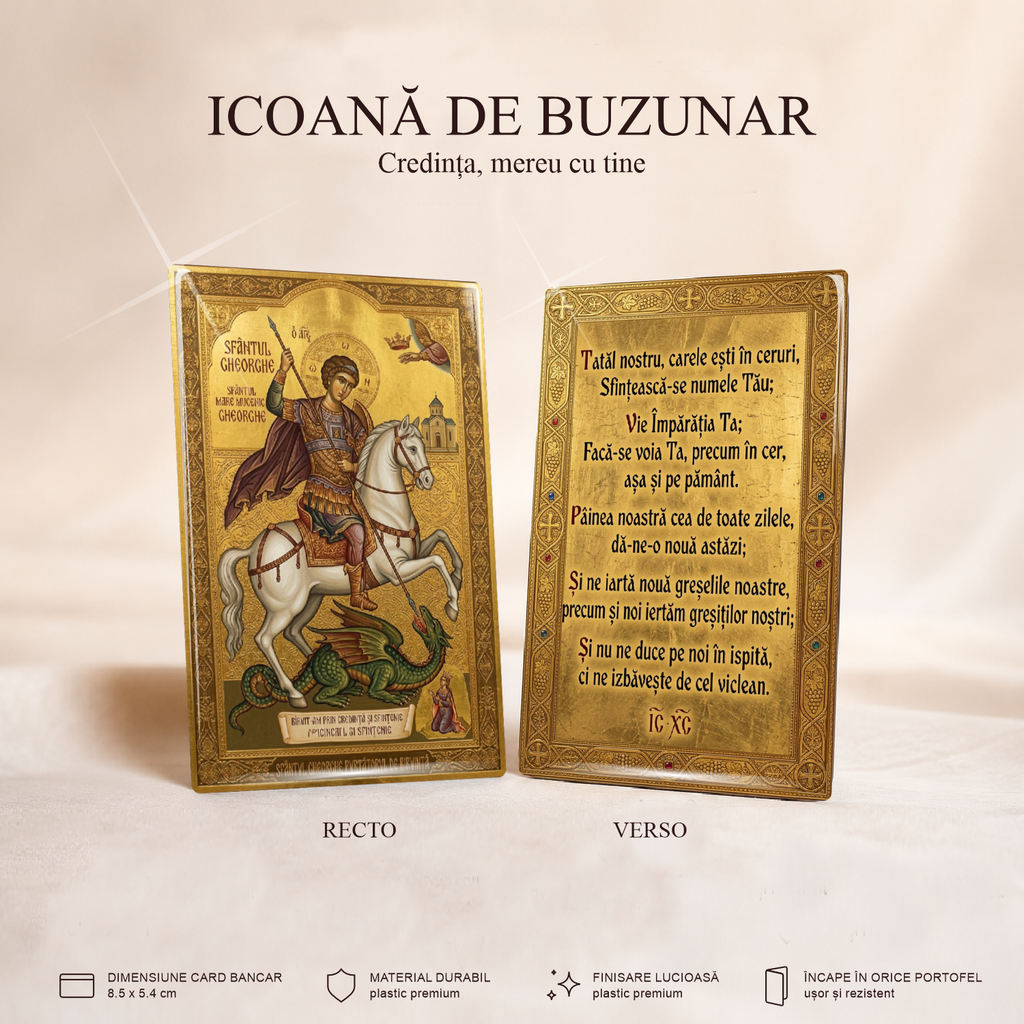 Sf. Gheorghe / Tatăl Nostru - card-icoană – Credința, mereu cu tine