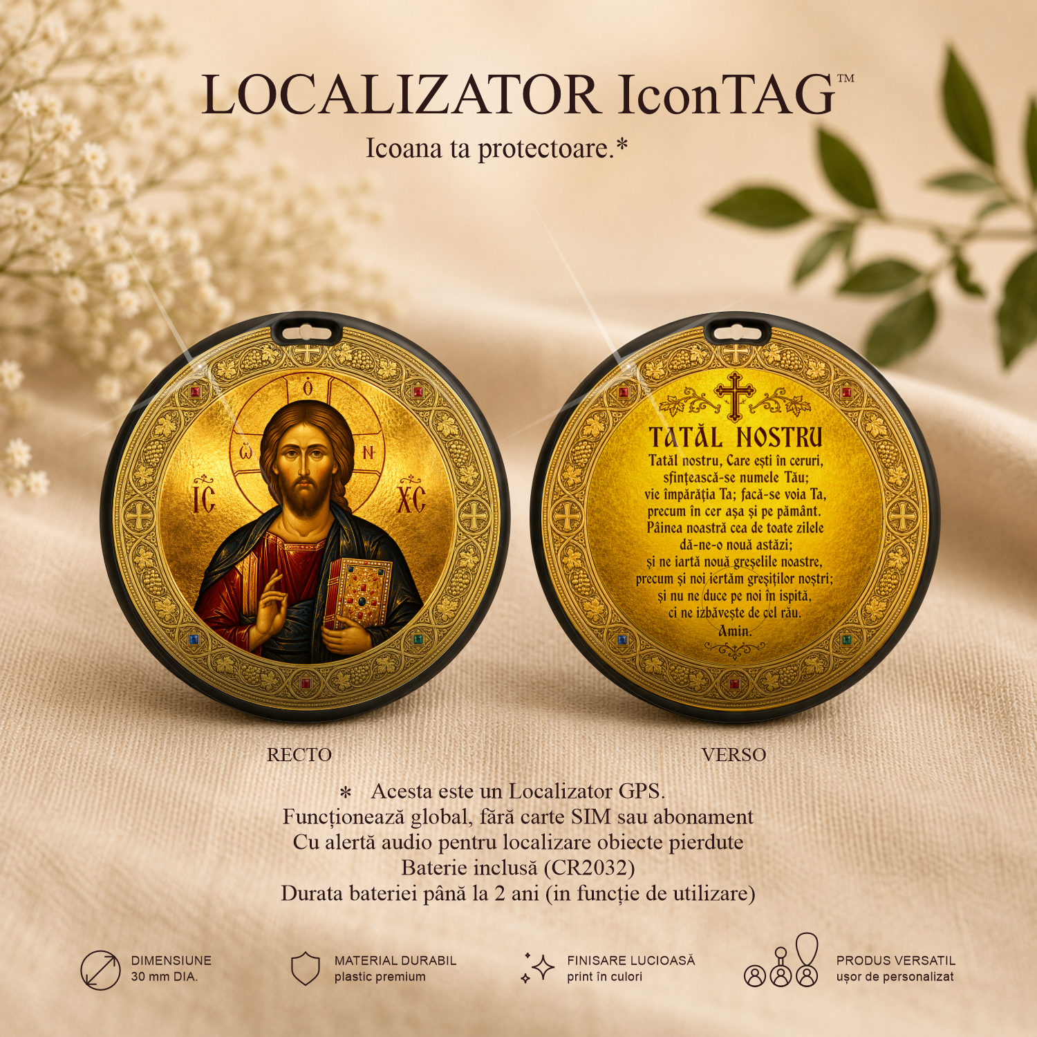 Iisus Hristos / Tatăl Nostru - Localizator Icon TAG - Icoana ta protectoare