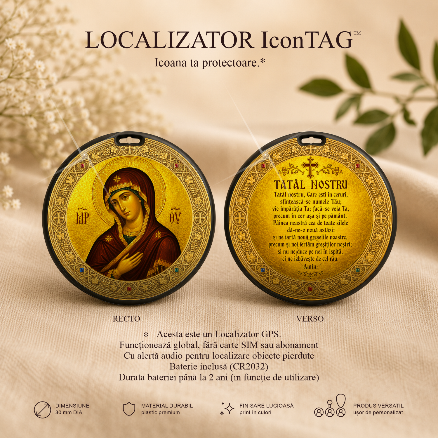 Sfânta Maria / Tatăl Nostru - Localizator Icon TAG - Icoana ta protectoare