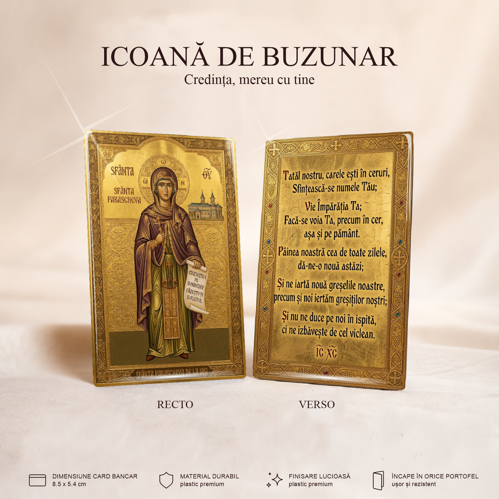 Sf. Parascheva / Tatăl Nostru - card-icoană – Credința, mereu cu tine