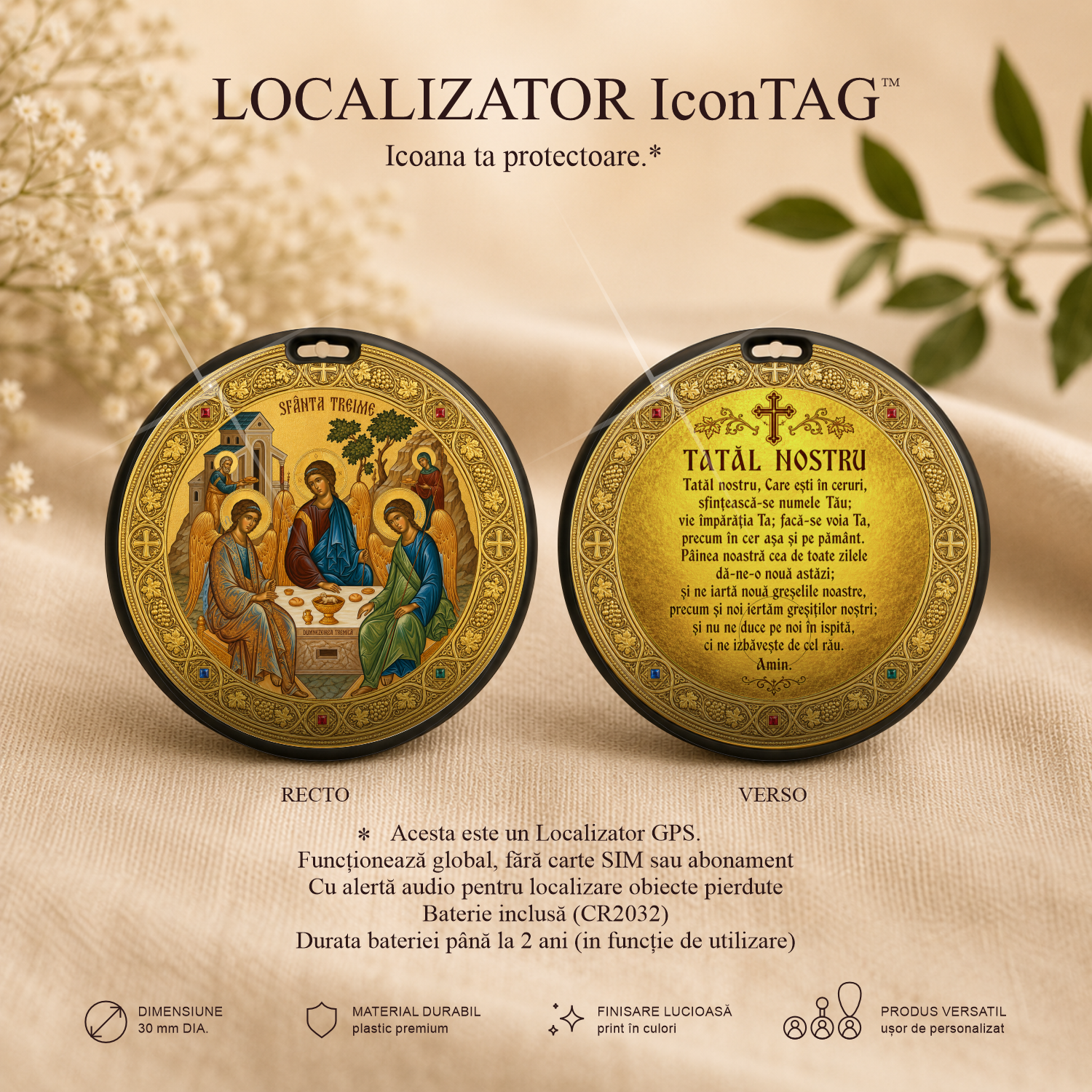Sfânta Treime / Tatăl Nostru - Localizator Icon TAG - Icoana ta protectoare